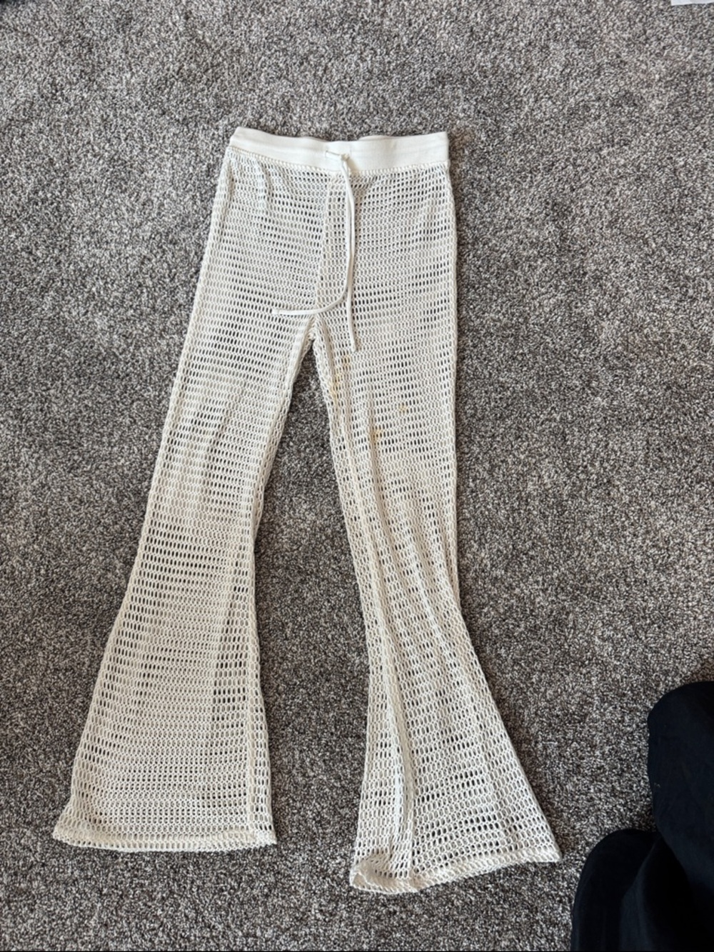 Women’s swim cover up Cream Crochet Flare Pants